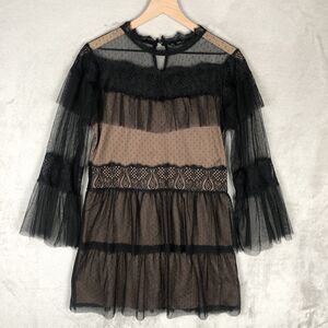ZARA Mini Dress Sz M Black Tiered‎ Lace Tulle Ruffle Whimsigoth Layered Lined